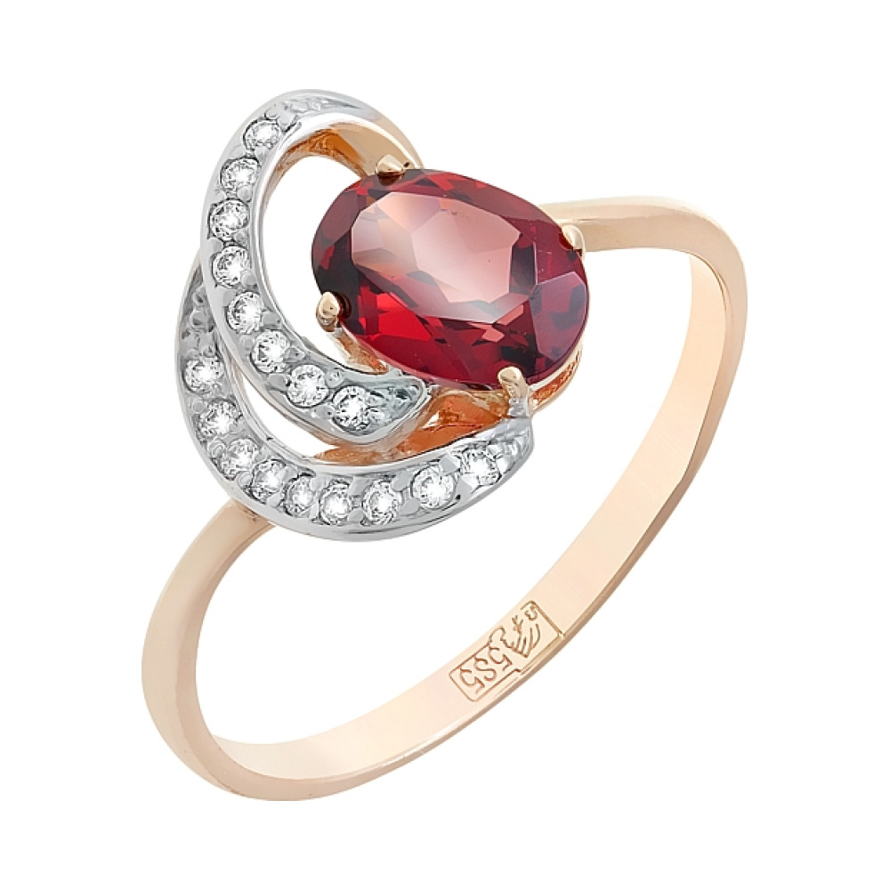 Золотое кольцо с гранатом и фианитом № 105393