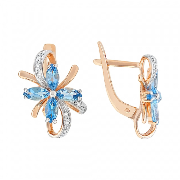 Золотые серьги с топазом и фианитом № 96894