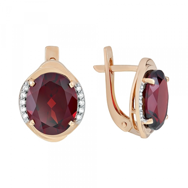 Золотые серьги с гранатом и фианитом № 114047