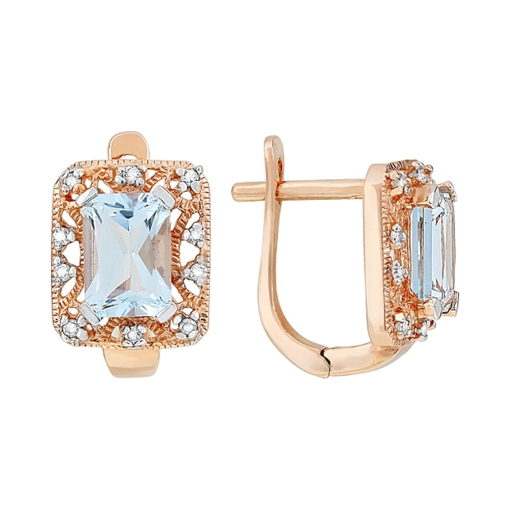 Золотые серьги с бриллиантами и топазом № 98024