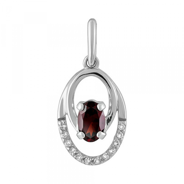 Серебряная подвеска с гранатом и фианитом № 132817