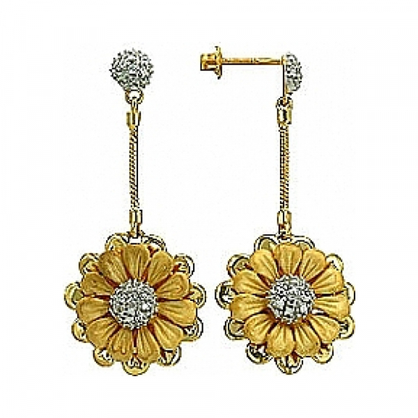 Серебряные серьги с фианитом и золотым покрытием № 74945