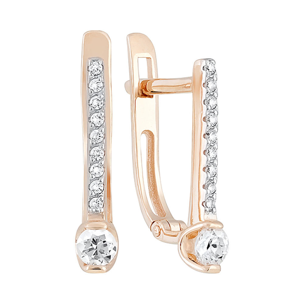 Золотые серьги с кристаллами swarovski № 128877