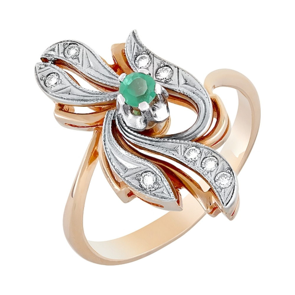 Золотое кольцо с бриллиантом и изумрудом № 4208