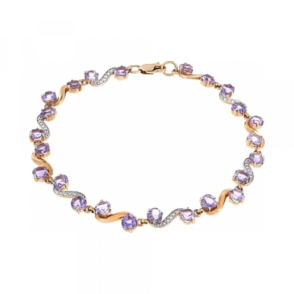 Золотой браслет с аметистом и фианитом № 103744