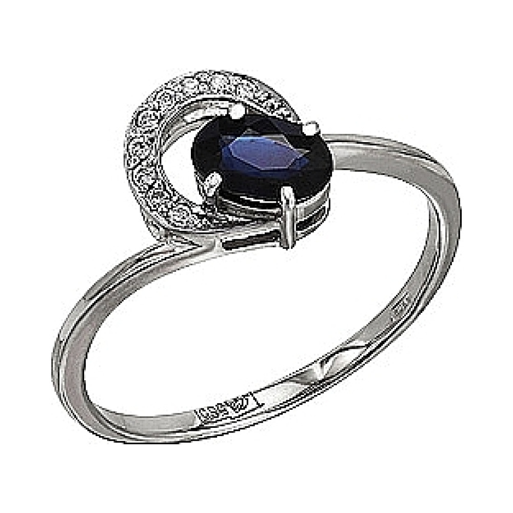 Золотое кольцо с бриллиантом и сапфиром № 83871