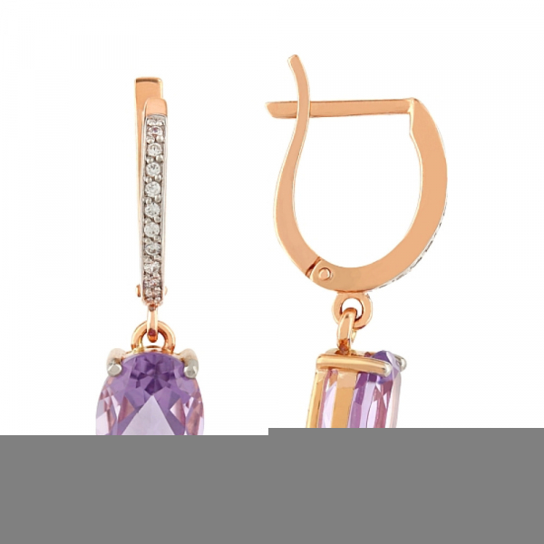 Золотые серьги с аметистом и фианитом № 105681