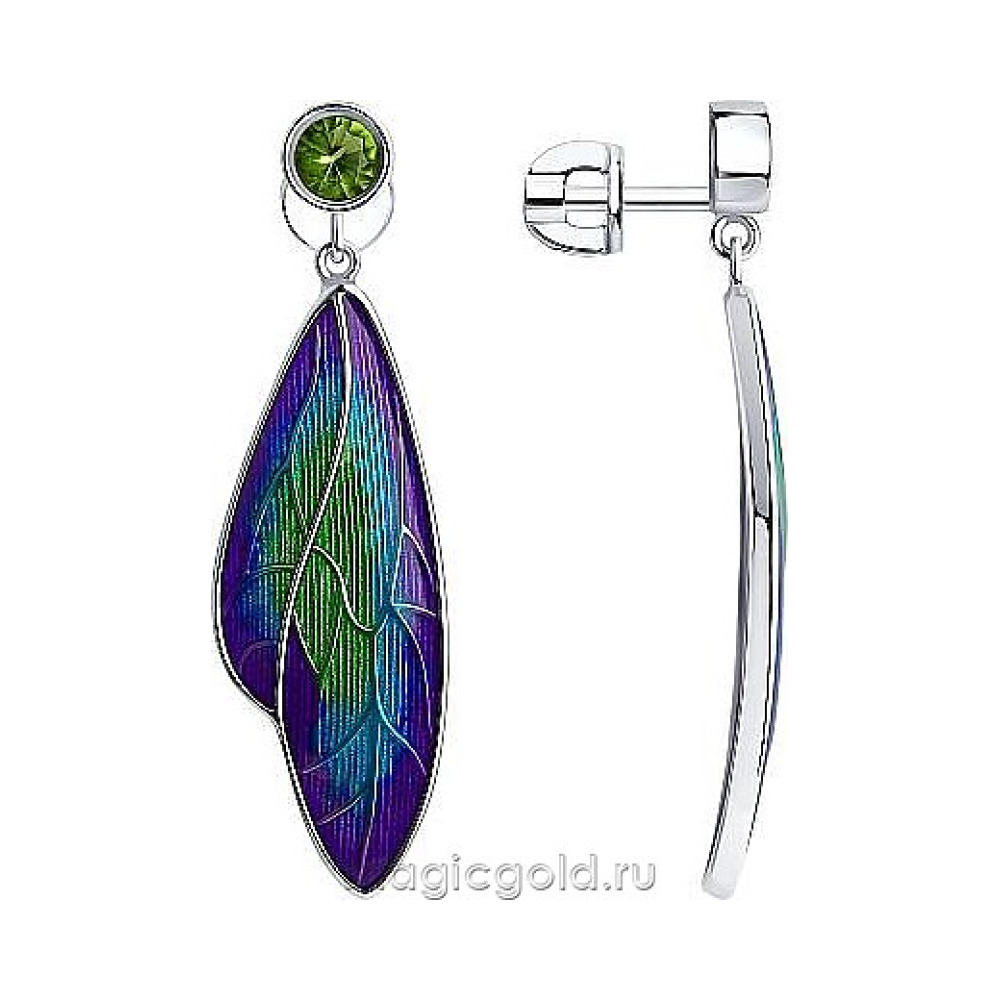 Пуссеты с эмалью и фианитом  № 174044