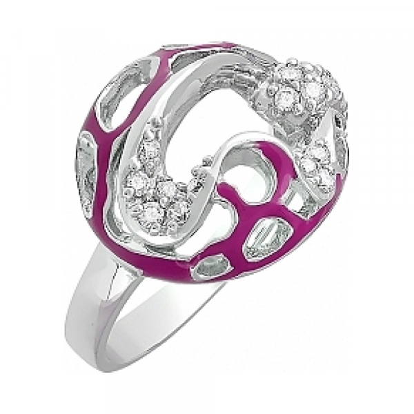 Серебряное кольцо с фианитом и эмалью № 114968