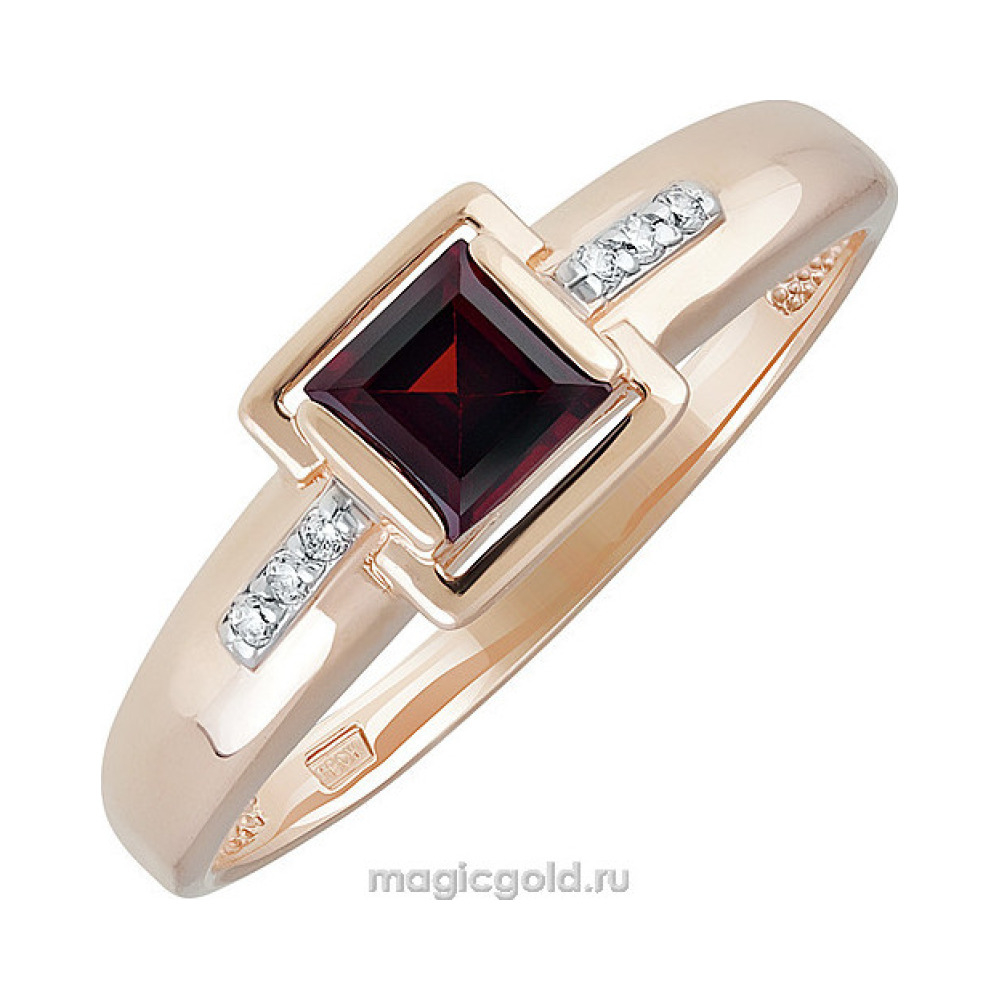 Золотое кольцо с гранатом и фианитом № 139775