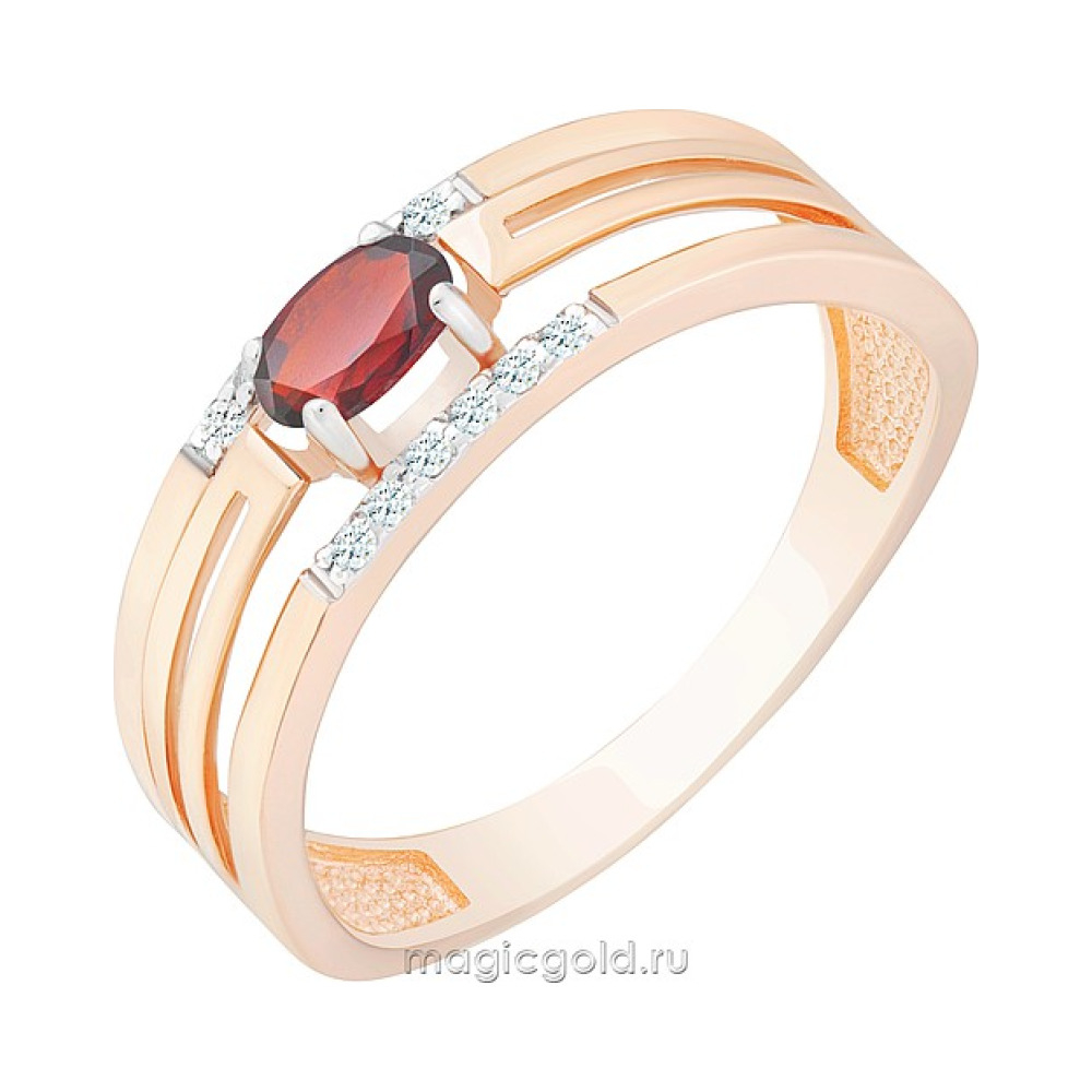 Золотое кольцо с гранатом и фианитом № 170454