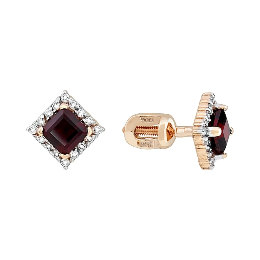 Пуссеты с гранатом и фианитом № 106429