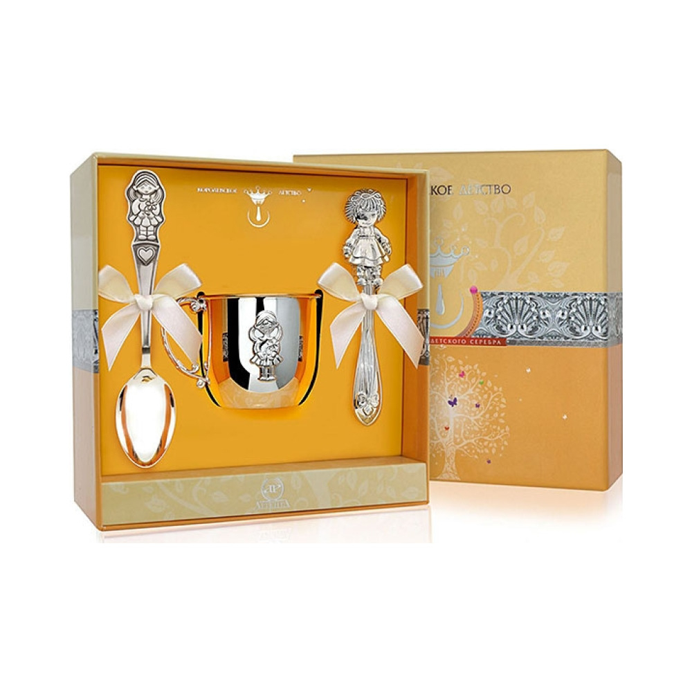 Набор детского серебра «Девочка» с погремушкой