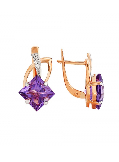 Золотые серьги с аметистом и фианитом № 83514