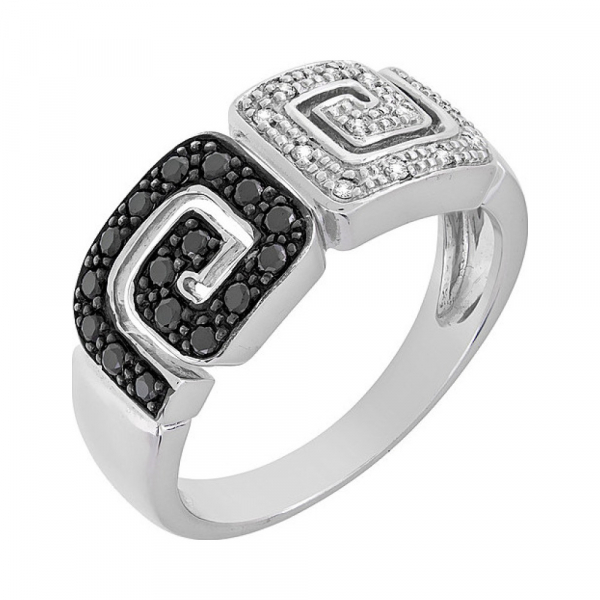 Золотое кольцо с чёрным и белым бриллиантами № 40159