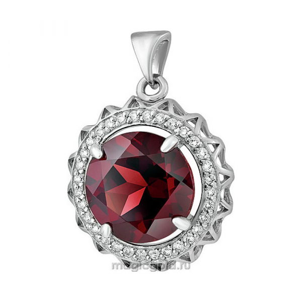 Серебряная подвеска с гранатом и фианитом № 134035