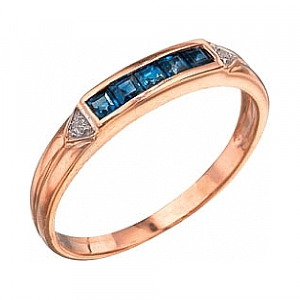 Золотое кольцо с бриллиантом и сапфиром № 3233