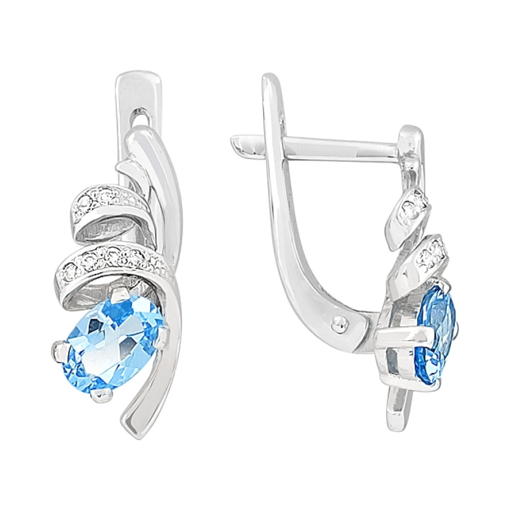 Золотые серьги с топазом и фианитом № 95559