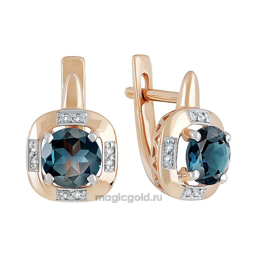 Золотые серьги с топазом и фианитом № 139108