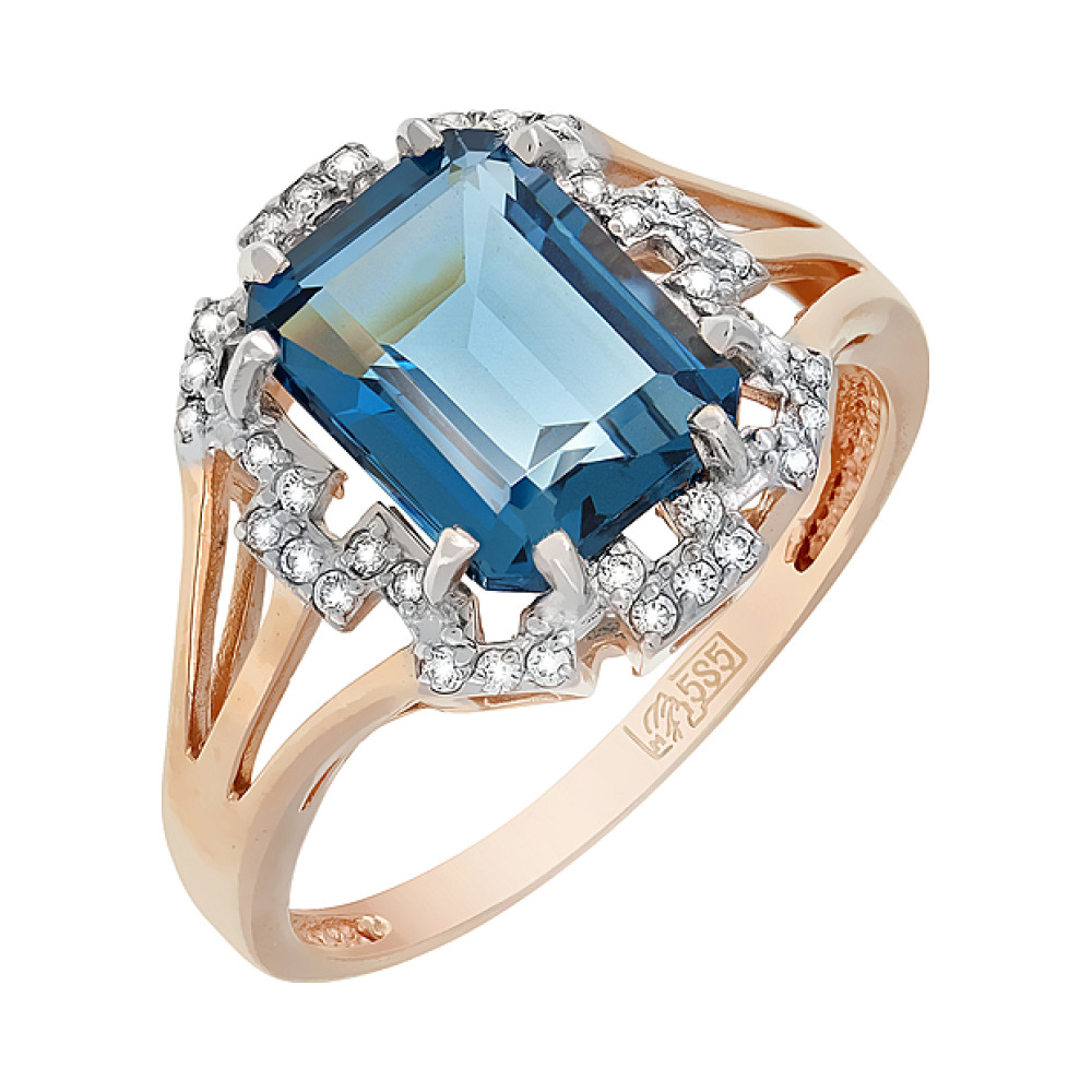 Золотое кольцо с топазом и фианитом № 118597