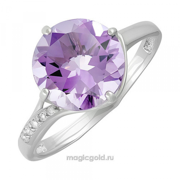 Серебряное кольцо с аметистом и фианитом № 140145