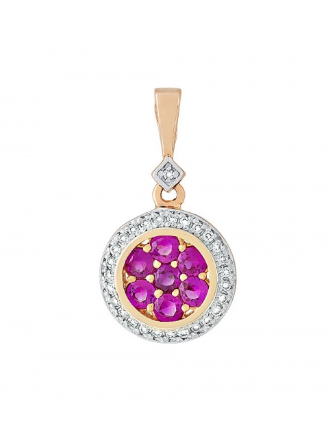 Золотая подвеска с бриллиантом и рубином № 85902