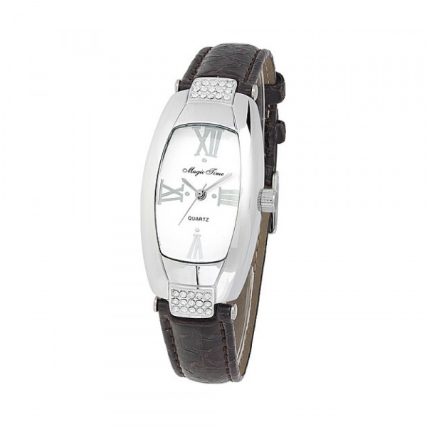 Часы кварцевые Magic Time с фианитами на коричневом ремешке рептилия № 117206