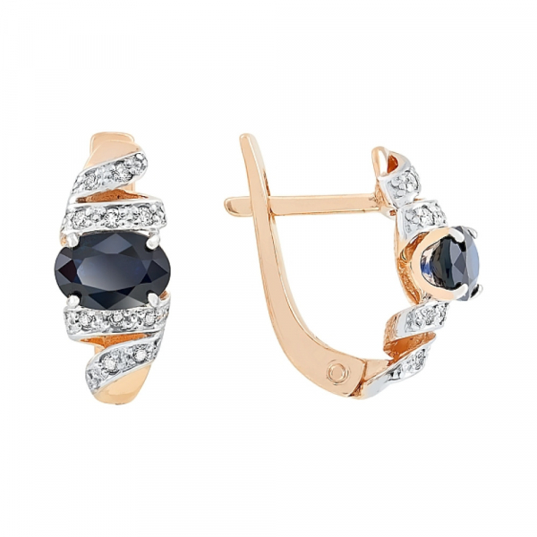 Золотые серьги с бриллиантом и сапфиром № 111630