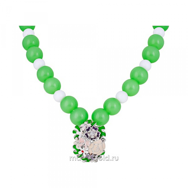 Ожерелье с имит нефрита, агатом, фианитом и эмалью № 134272