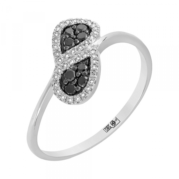 Золотое кольцо с черными и белыми бриллиантами № 107098