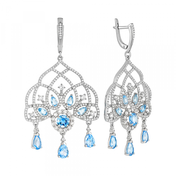 Серебряные серьги с топазом и фианитом № 129619