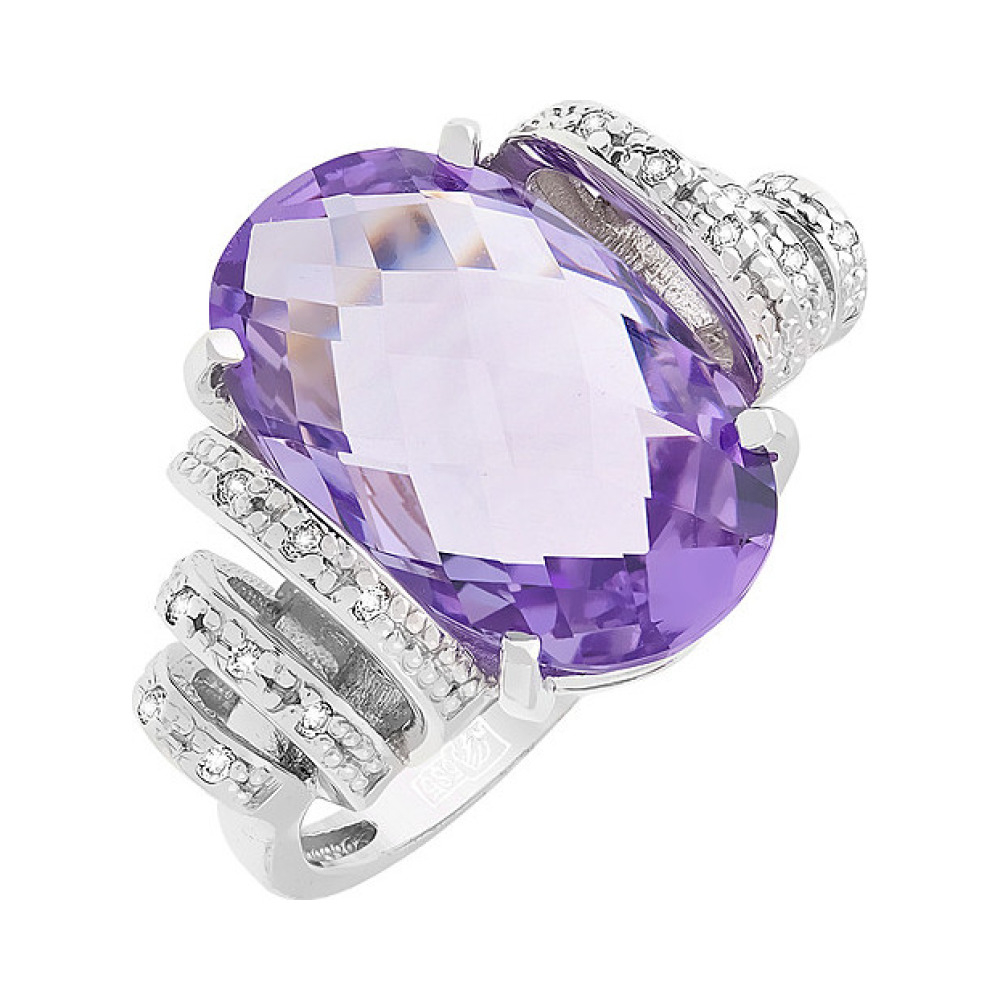 Золотое кольцо с аметистом и фианитом № 102097