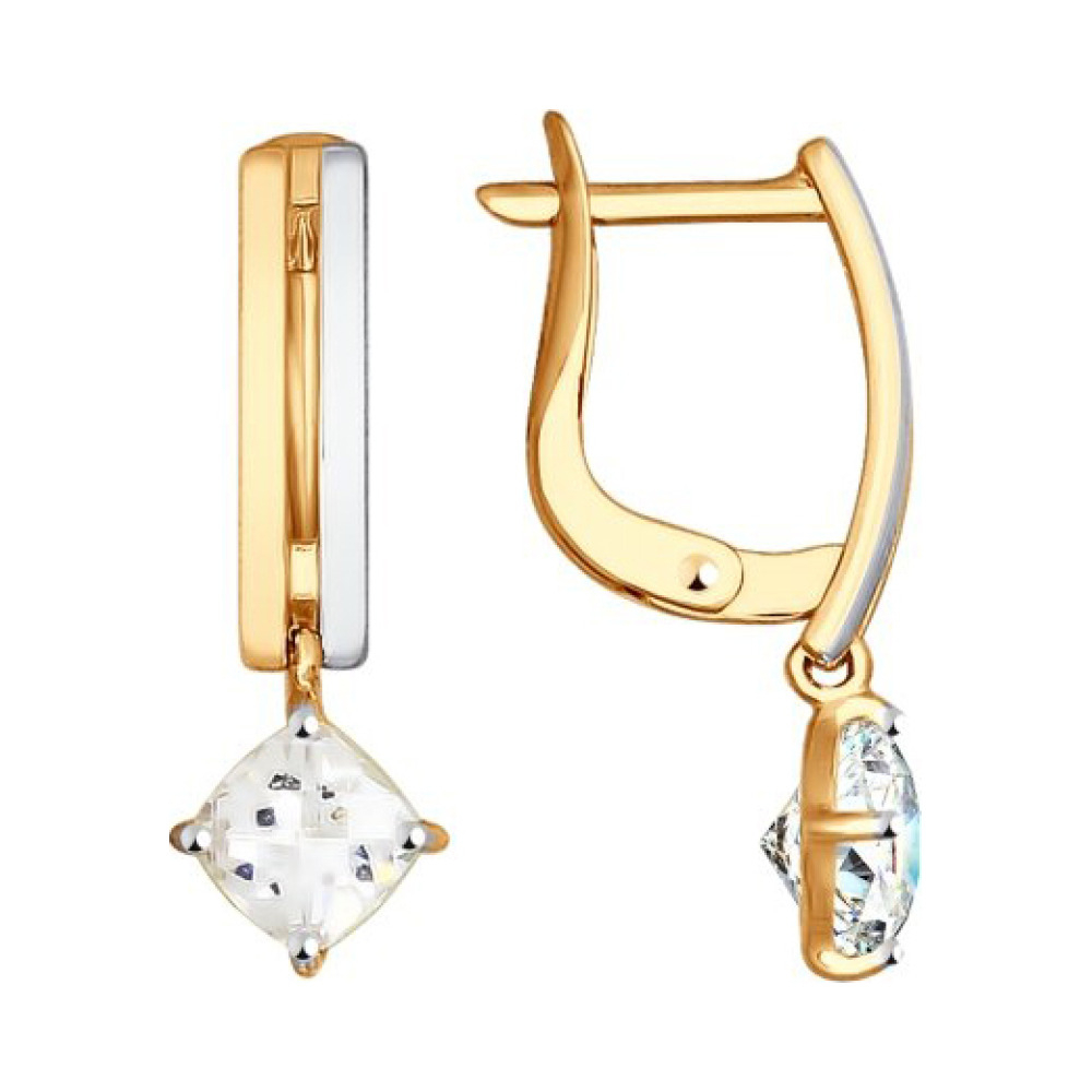 Золотые серьги с кристаллом swarovski № 155860