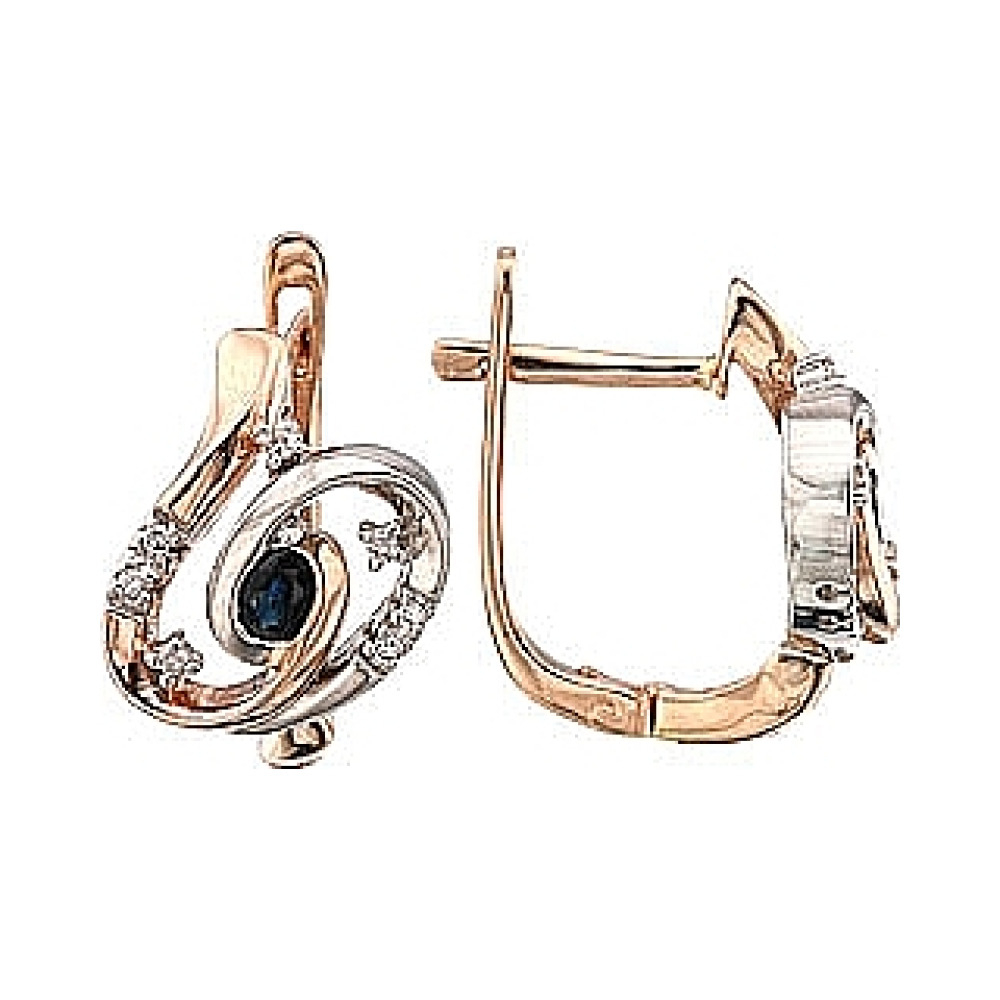 Золотые серьги с бриллиантом и сапфиром № 40058