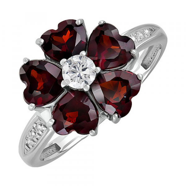 Серебряное кольцо с гранатом и фианитом