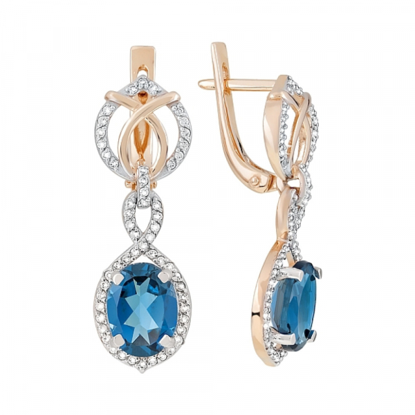 Золотые серьги с топазом и фианитом № 121035
