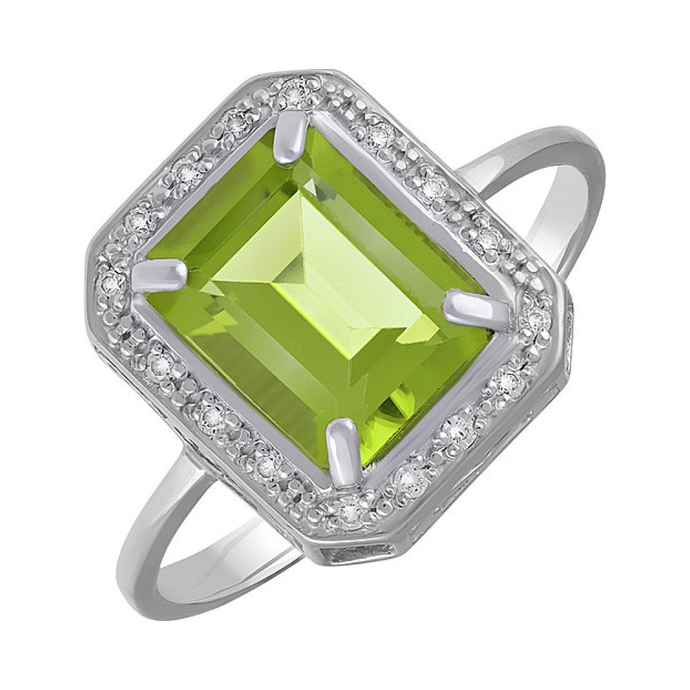 Серебряное кольцо с хризолитом и фианитом № 132091