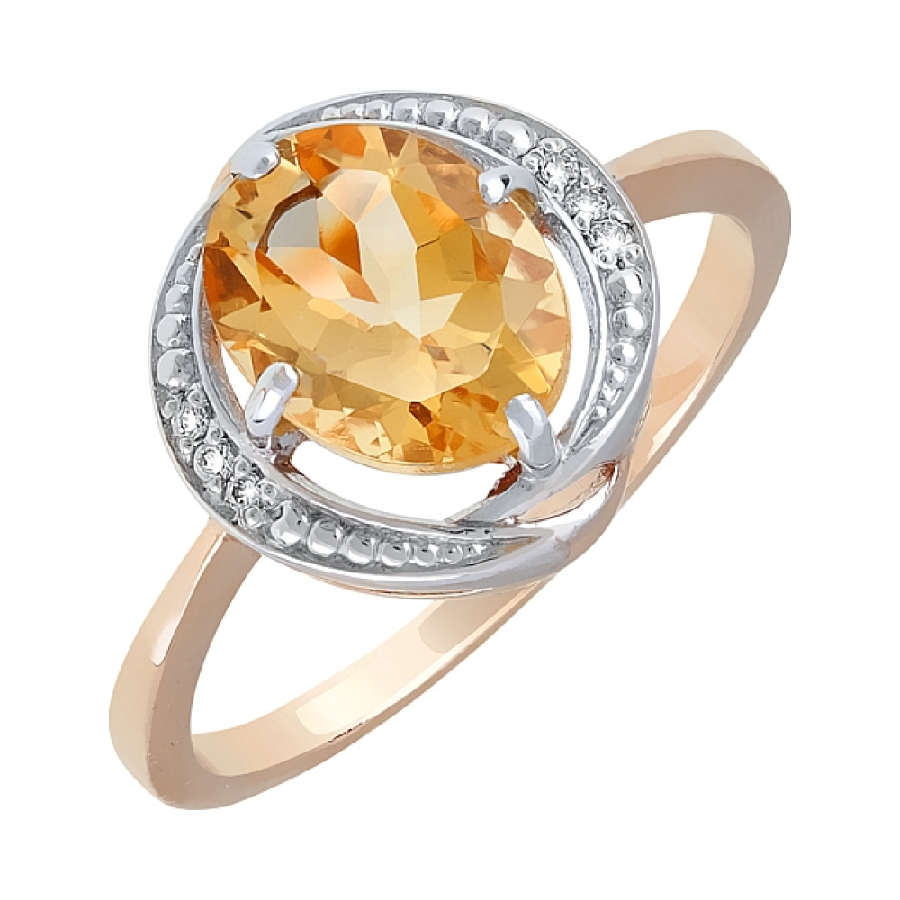 Золотое кольцо с цитрином и фианитом № 120703