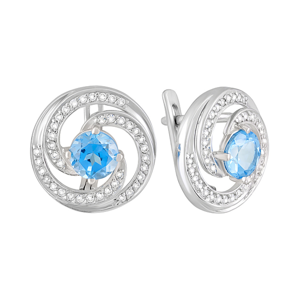 Серебряные серьги с топазом и фианитом № 123200