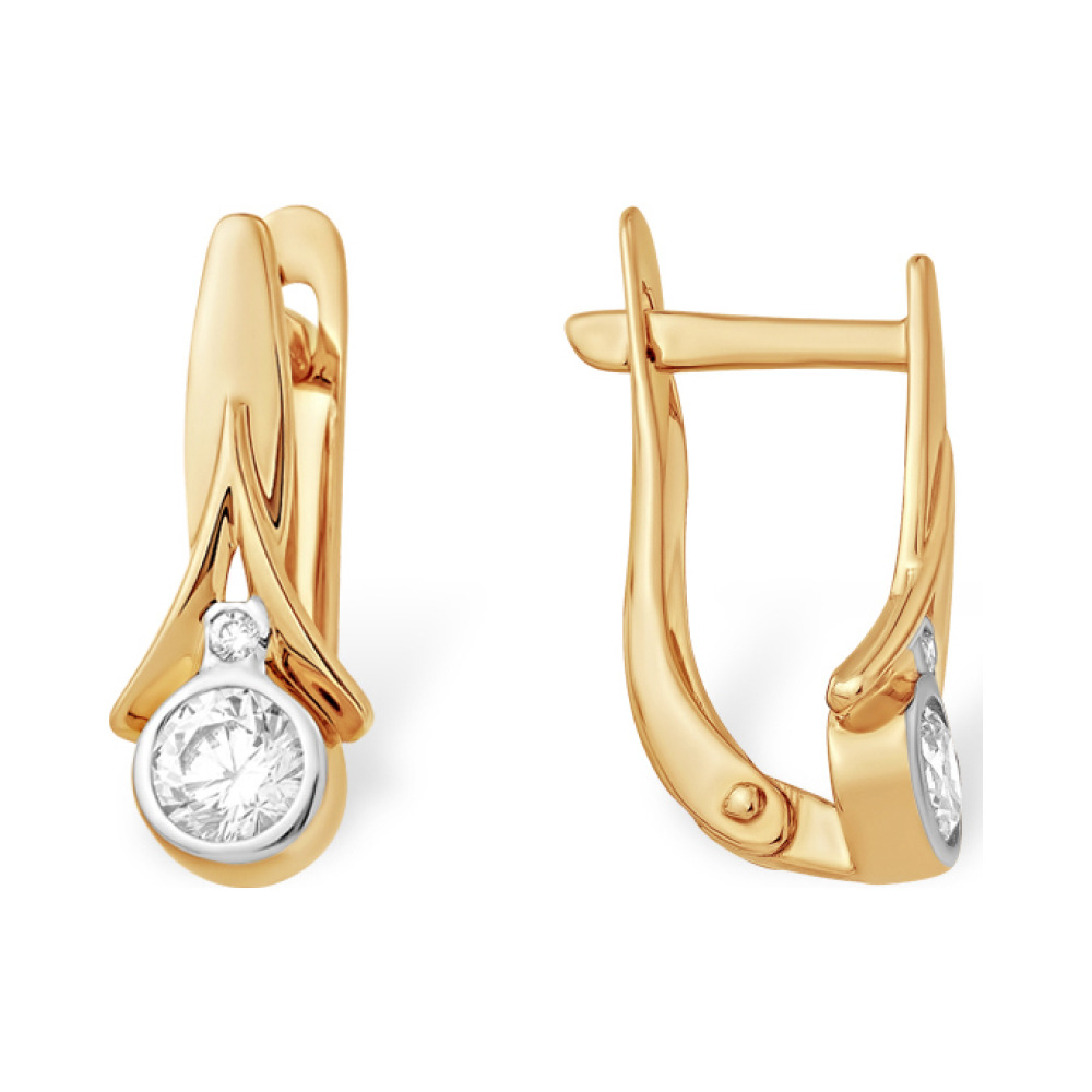 Золотые серьги с кристаллами swarovski и фианитом № 140200