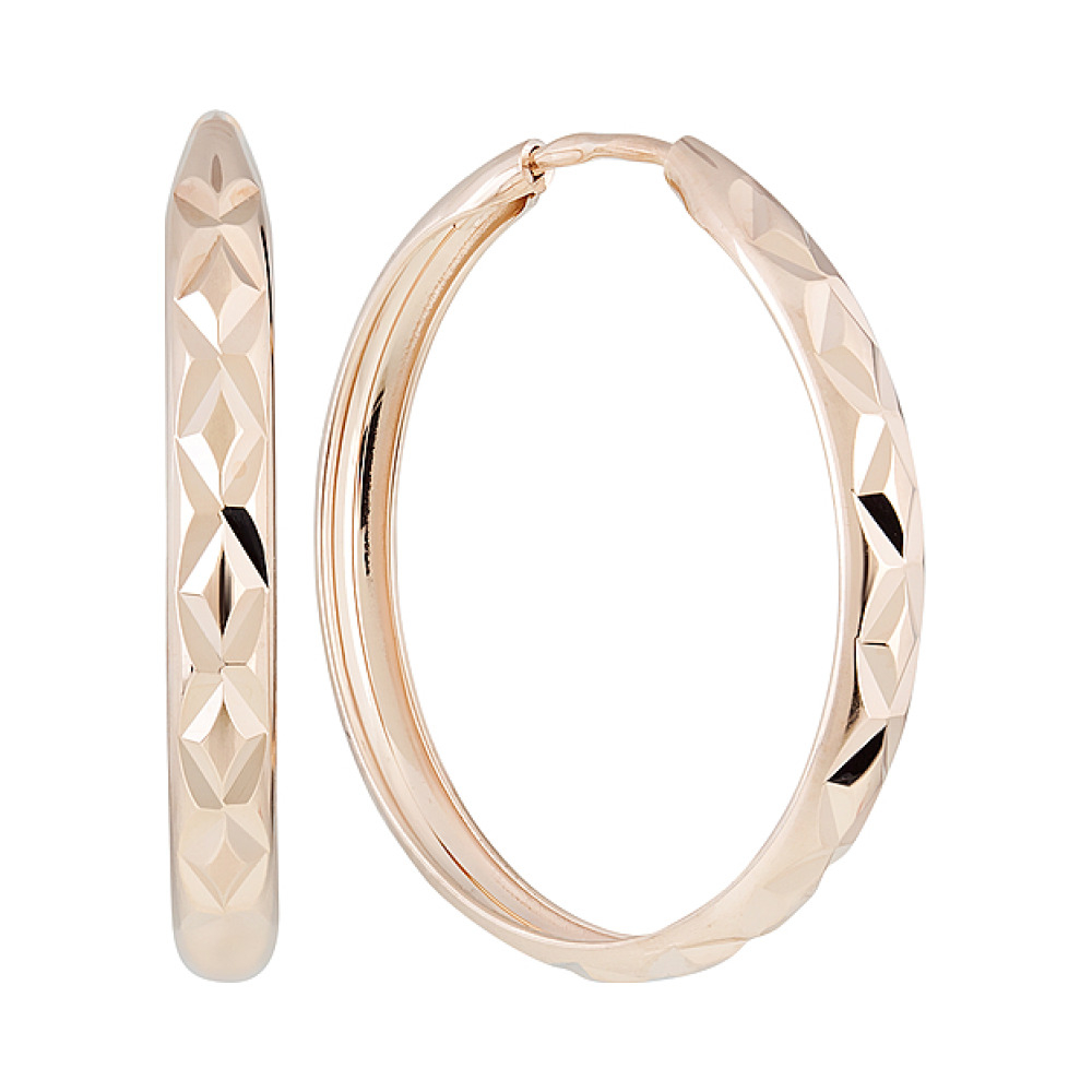 Золотые серьги конго с алмазной гранью № 129727