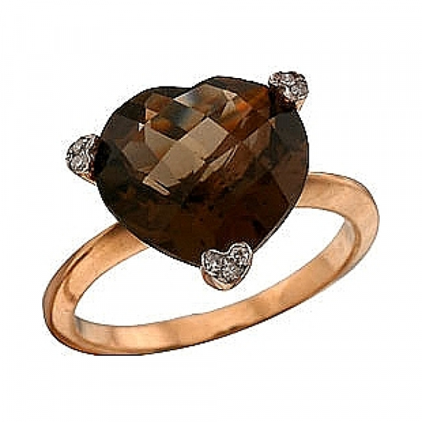 Золотое кольцо с бриллиантом и раухтопазом № 35354