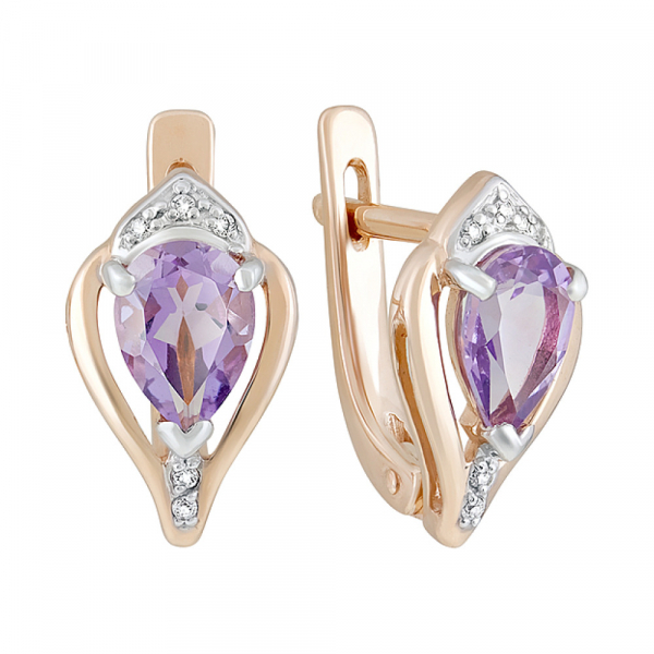 Золотые серьги с аметистом и фианитом № 126327