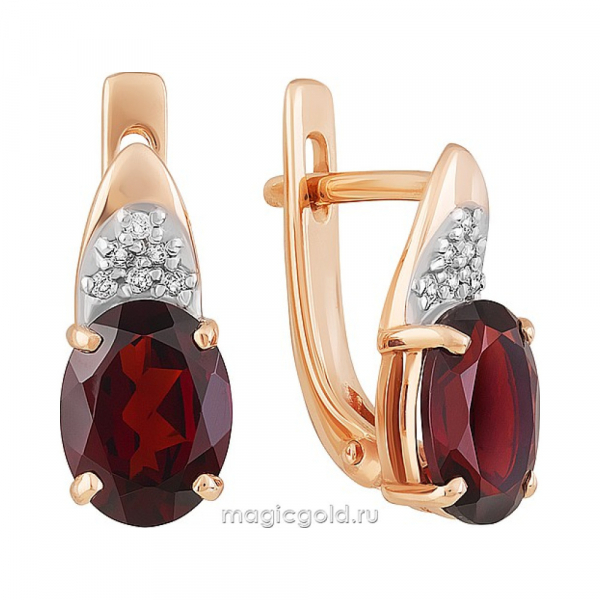 Золотые серьги с гранатом и фианитом № 164369