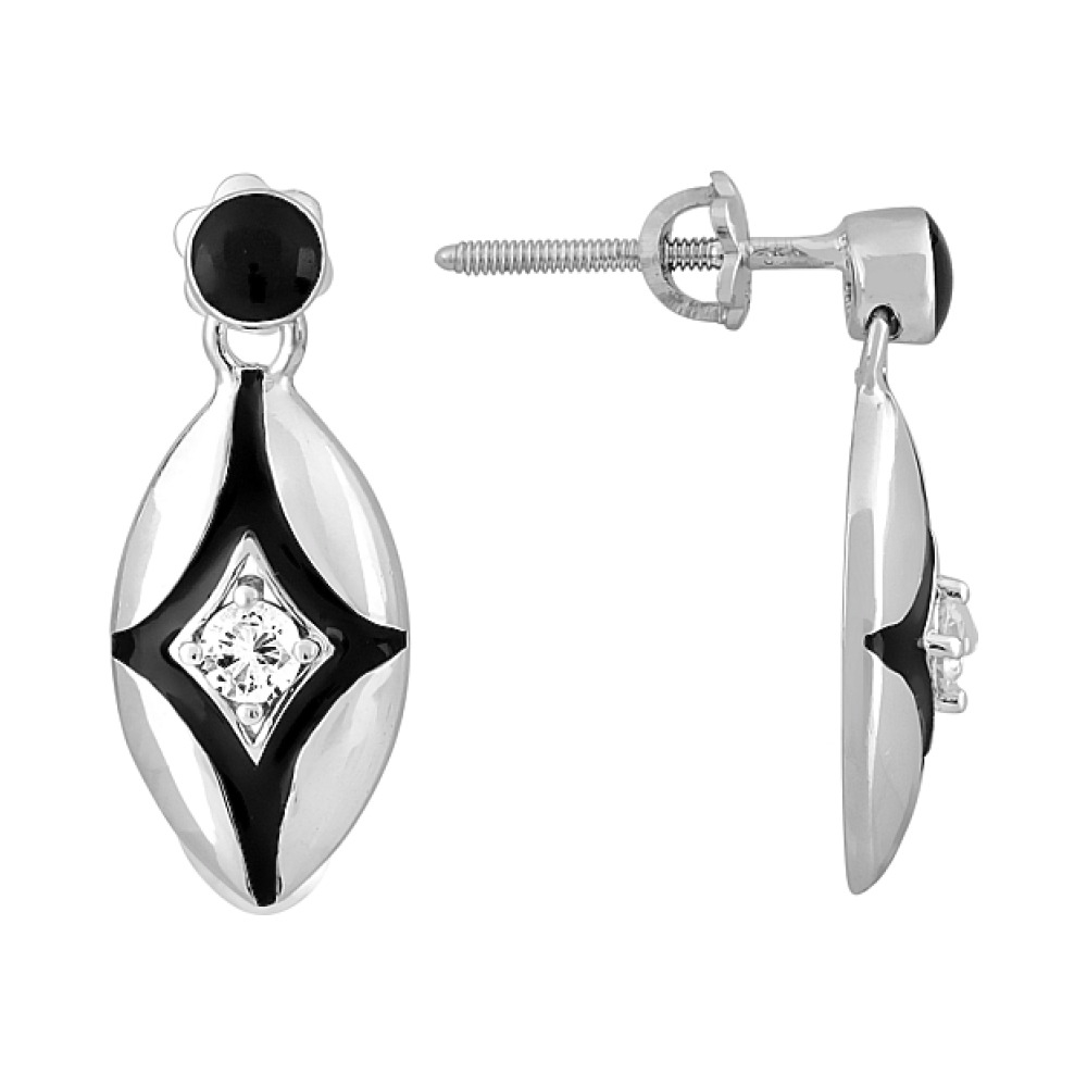 Серебряные серьги с фианитом и эмалью № 115225