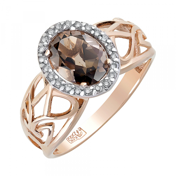 Золотое кольцо с раухтопазом и фианитом № 122914