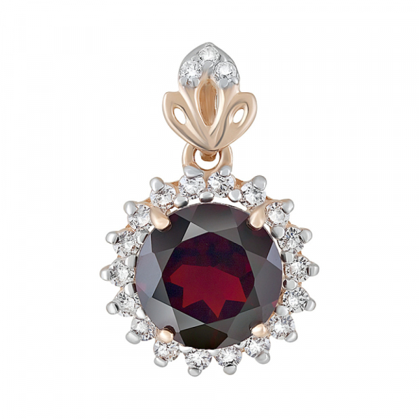 Золотая подвеска с гранатом и фианитом № 124558
