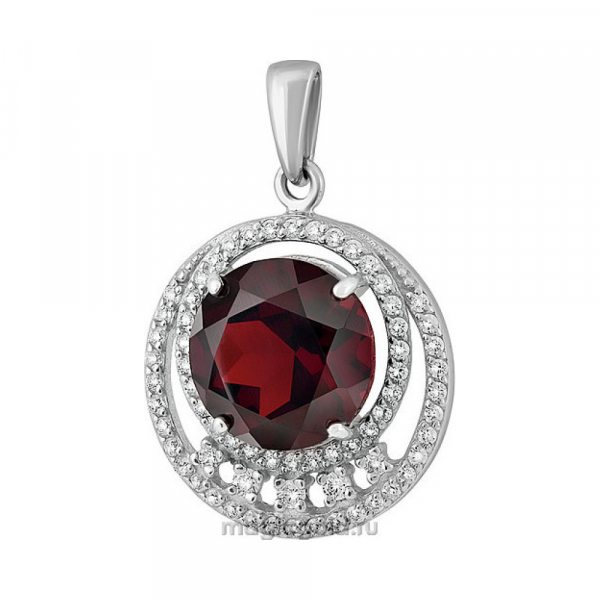 Серебряная подвеска с гранатом и фианитом № 134036