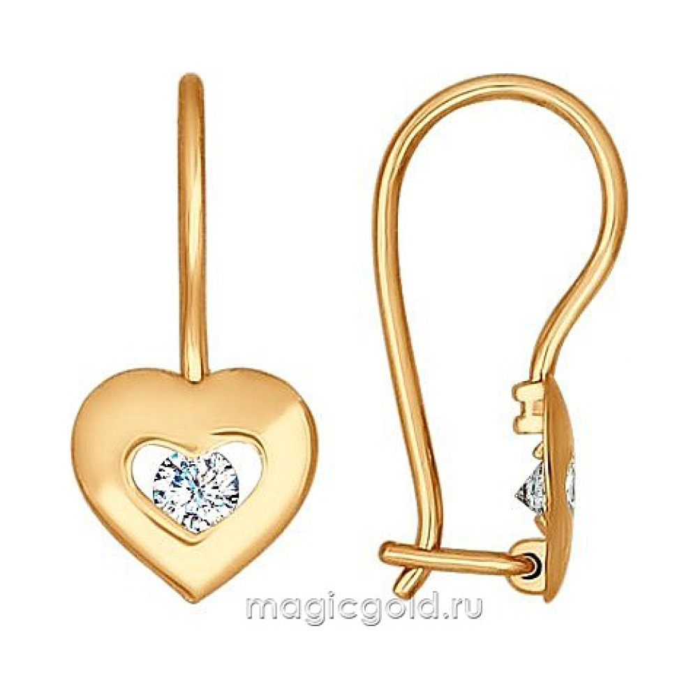 Золотые серьги с фианитом № 163141