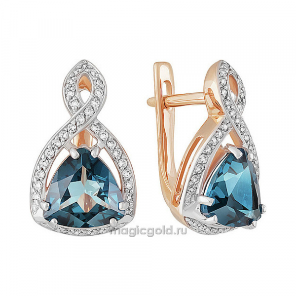 Золотые серьги с топазом и фианитом № 139852